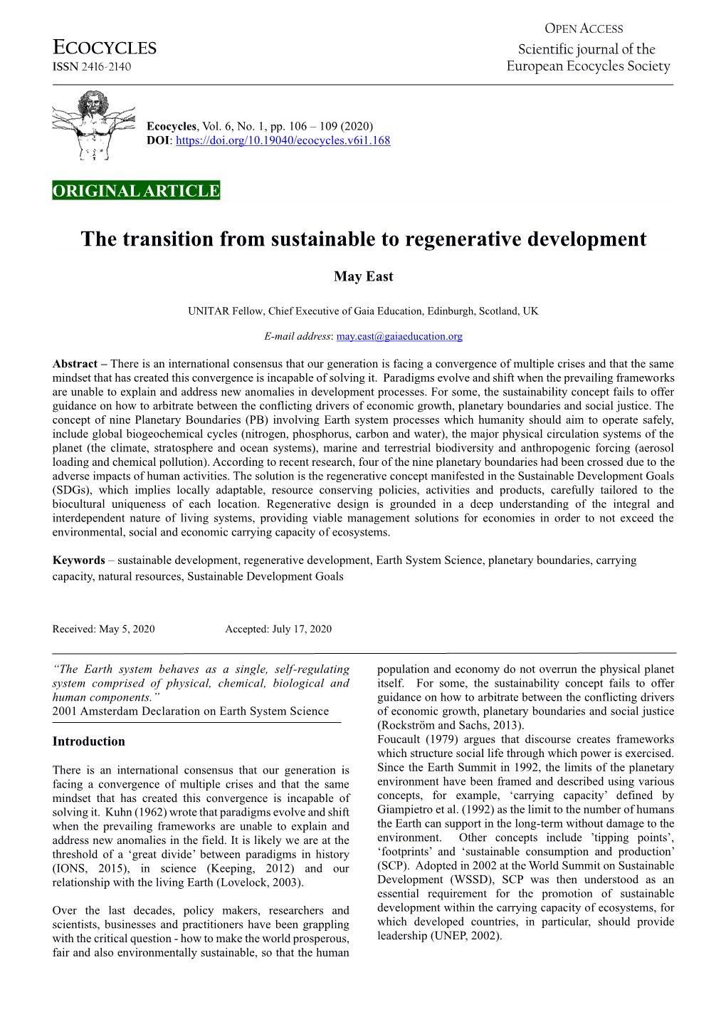 The Transition from Sustainable to Regenerative Development