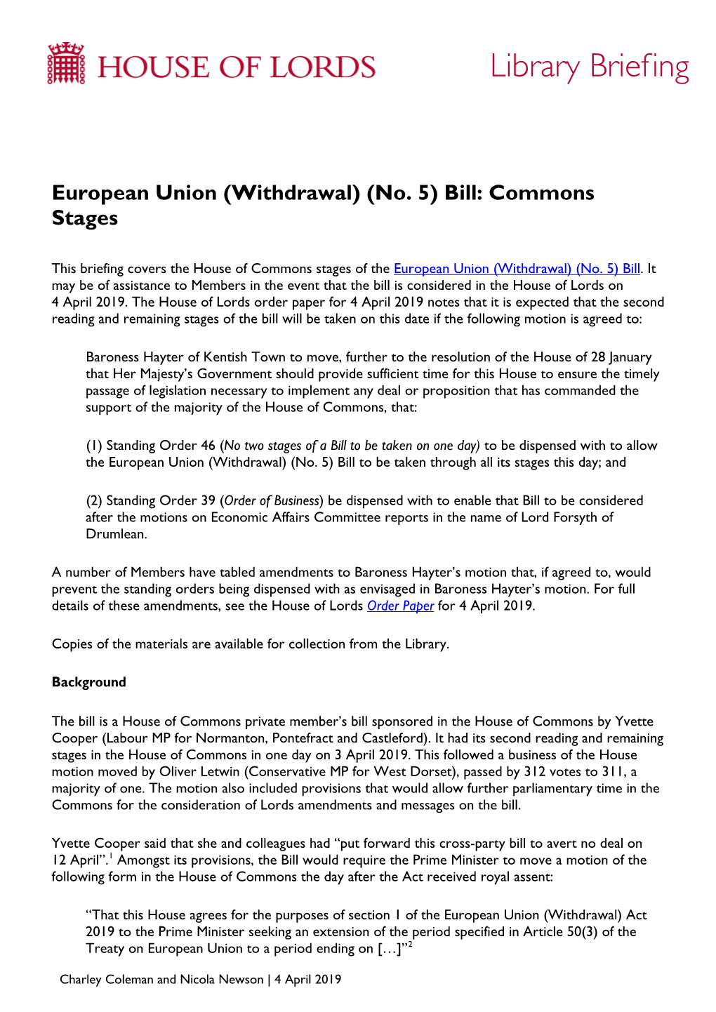 European Union (Withdrawal) (No