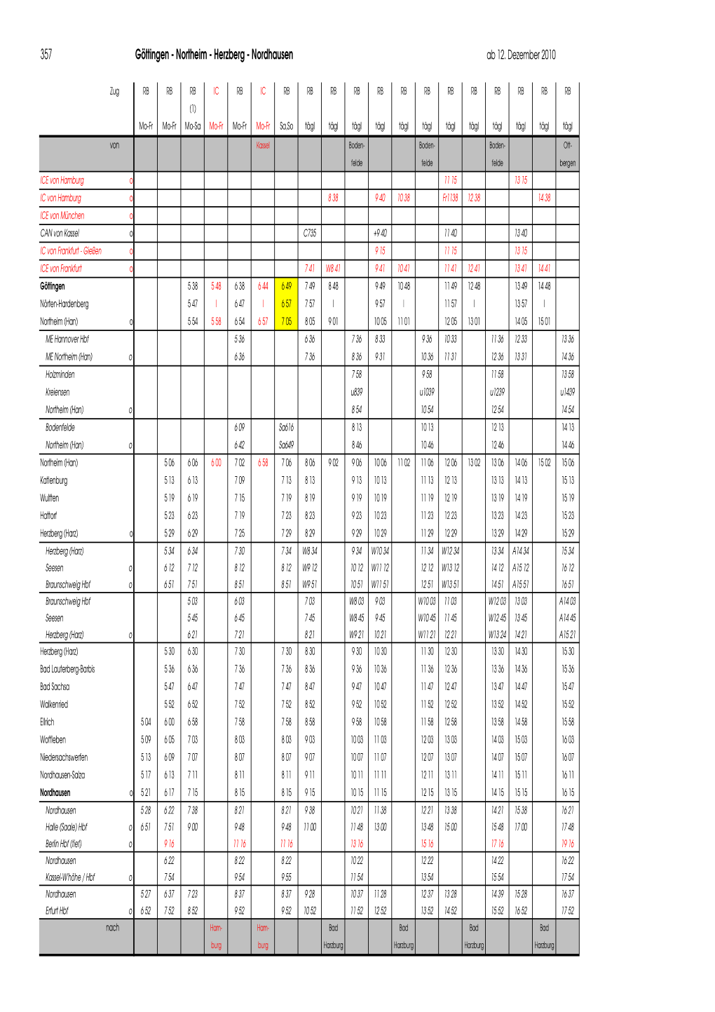 357 Göttingen - Northeim - Herzberg - Nordhausen Ab 12