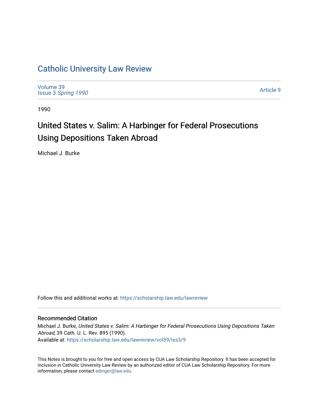 United States V. Salim: a Harbinger for Federal Prosecutions Using Depositions Taken Abroad