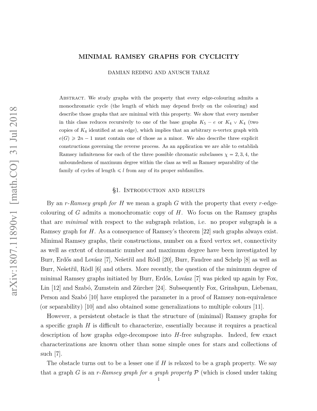 Arxiv:1807.11890V1 [Math.CO] 31 Jul 2018