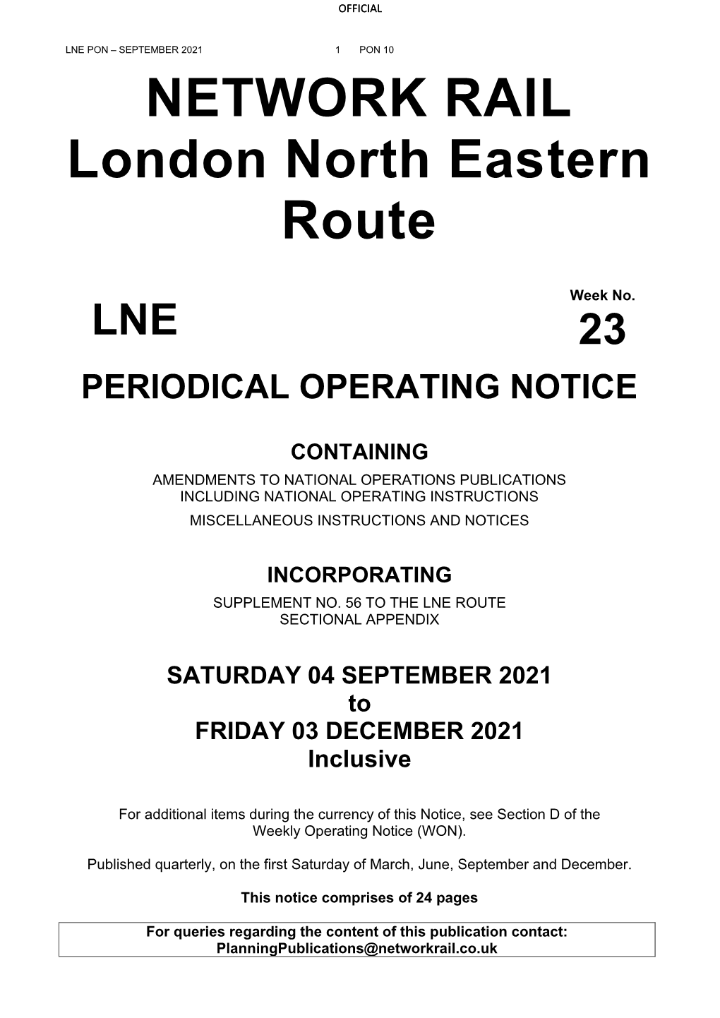 London North Eastern PON September 2021