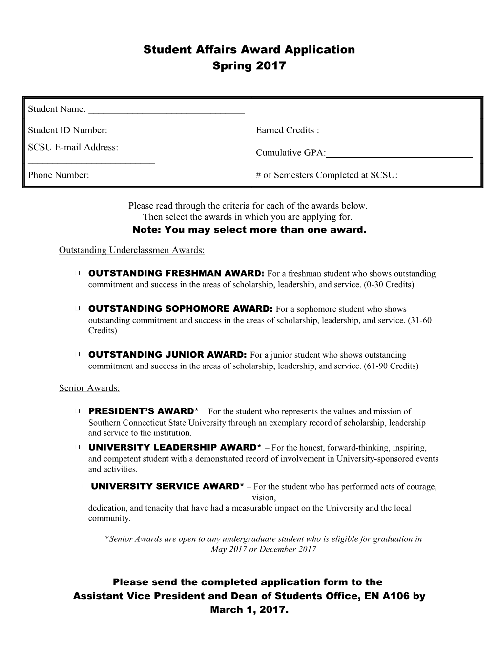 Student Affairs Award Application