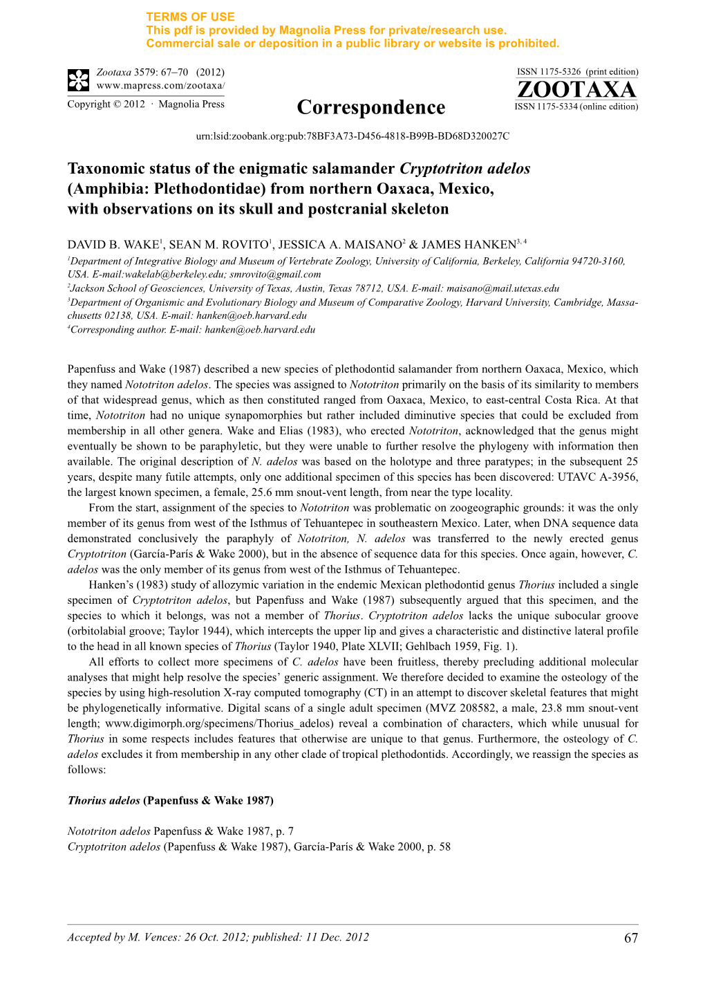 Amphibia: Plethodontidae) from Northern Oaxaca, Mexico, with Observations on Its Skull and Postcranial Skeleton