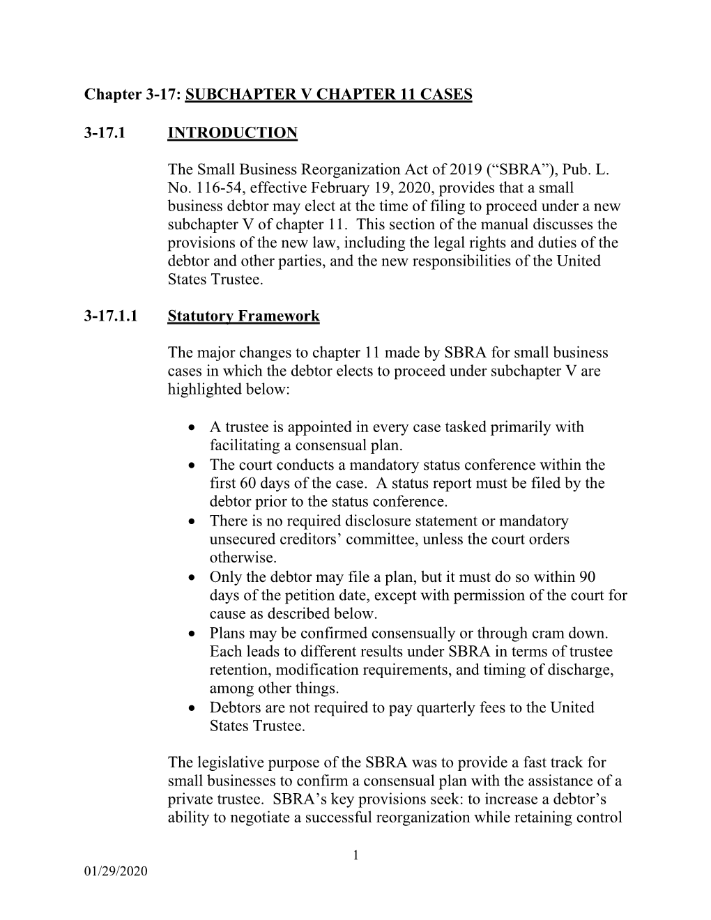 Subchapter V Chapter 11 Cases