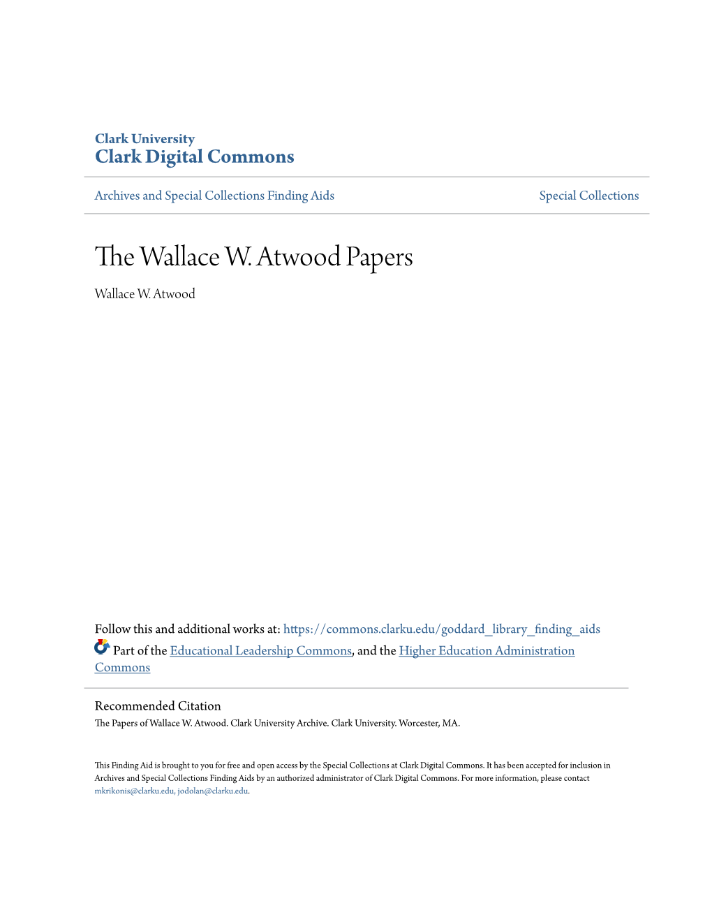 The Wallace W. Atwood Papers