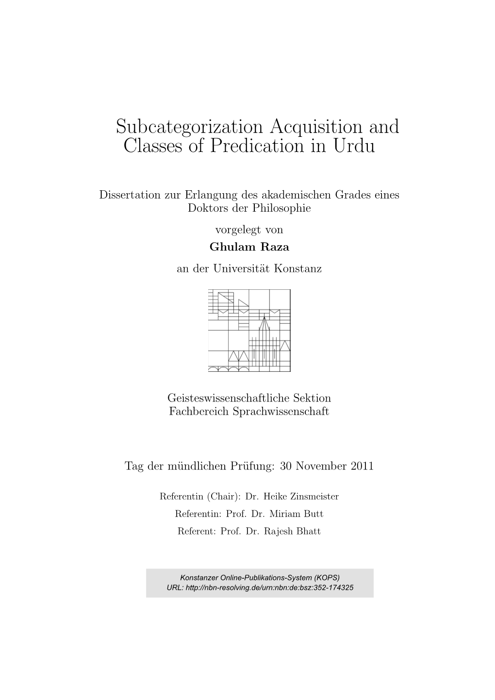 Subcategorization Acquisition and Classes of Predication in Urdu