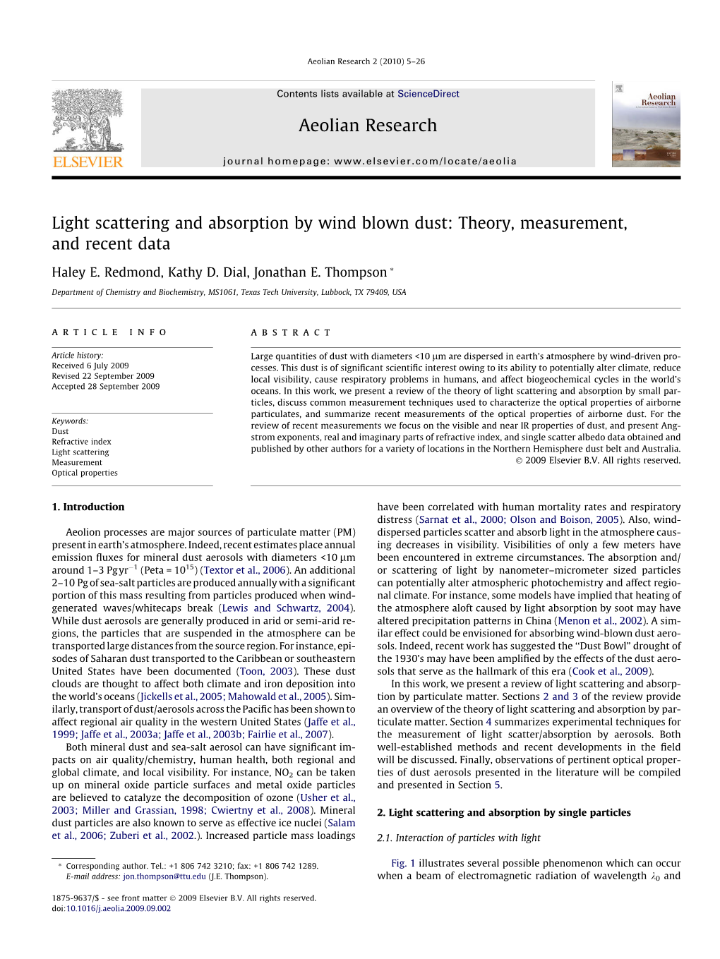 Light Scattering and Absorption by Wind Blown Dust: Theory, Measurement, and Recent Data