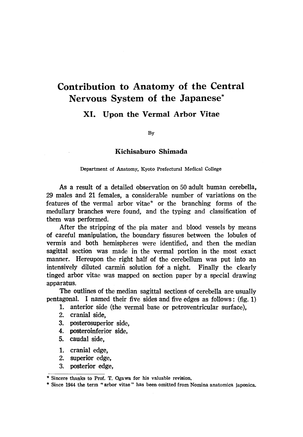 Contribution to Anatomy of the Central Nervous System of the Japanese