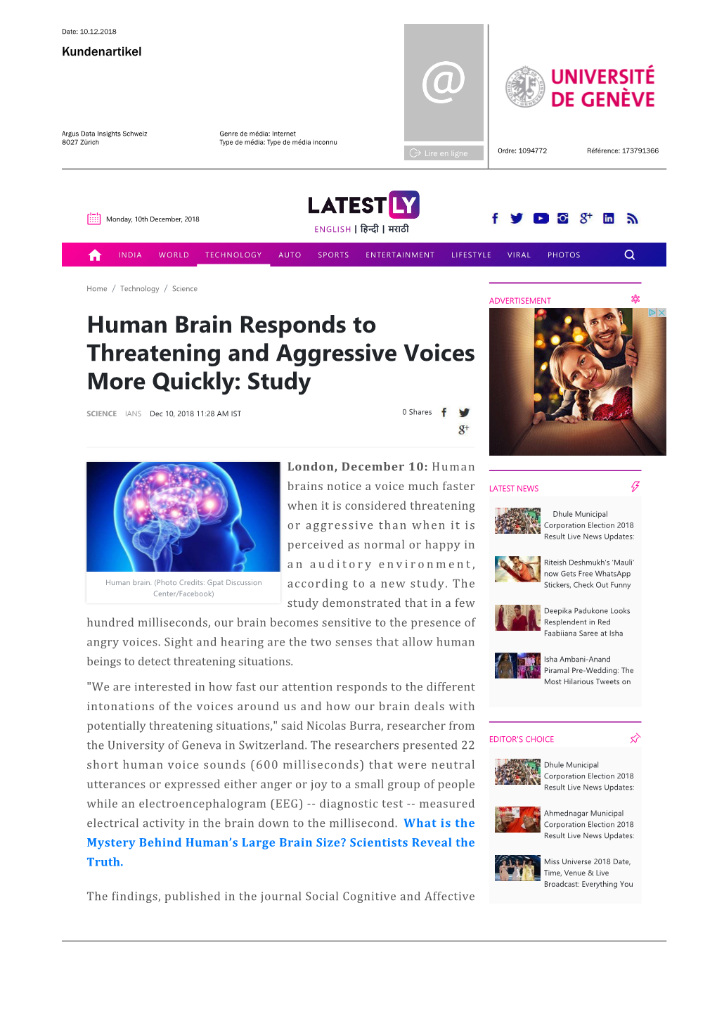 Human Brain Responds to Threatening and Aggressive Voices More Quickly: Study