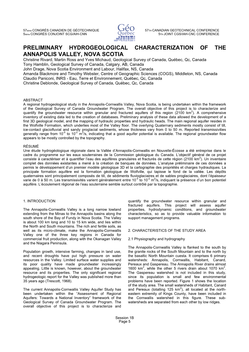 Preliminary Hydrogeological Characterization of The