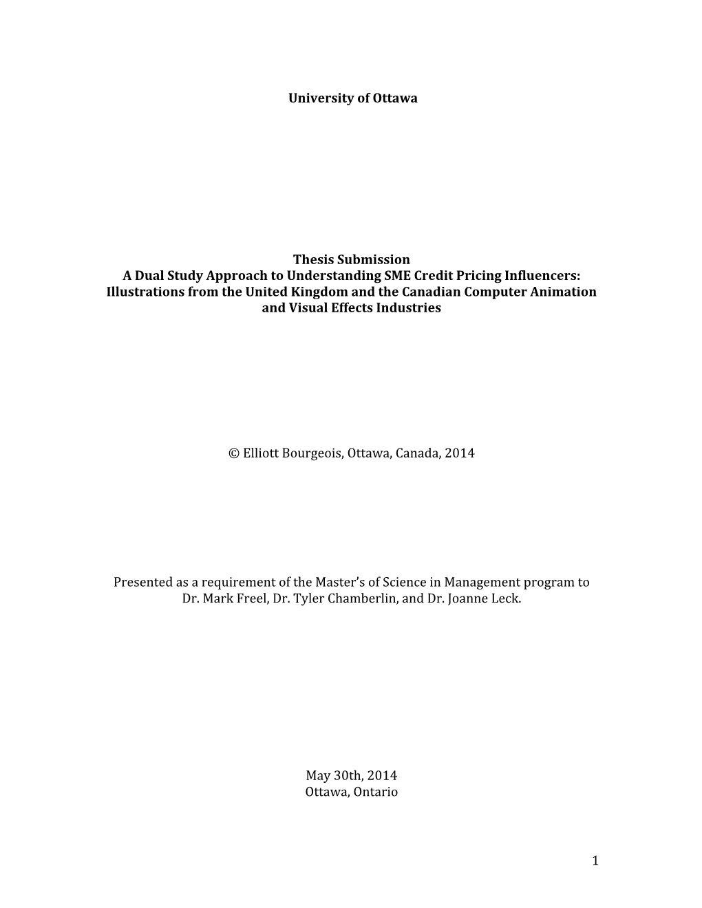 1 University of Ottawa Thesis Submission a Dual