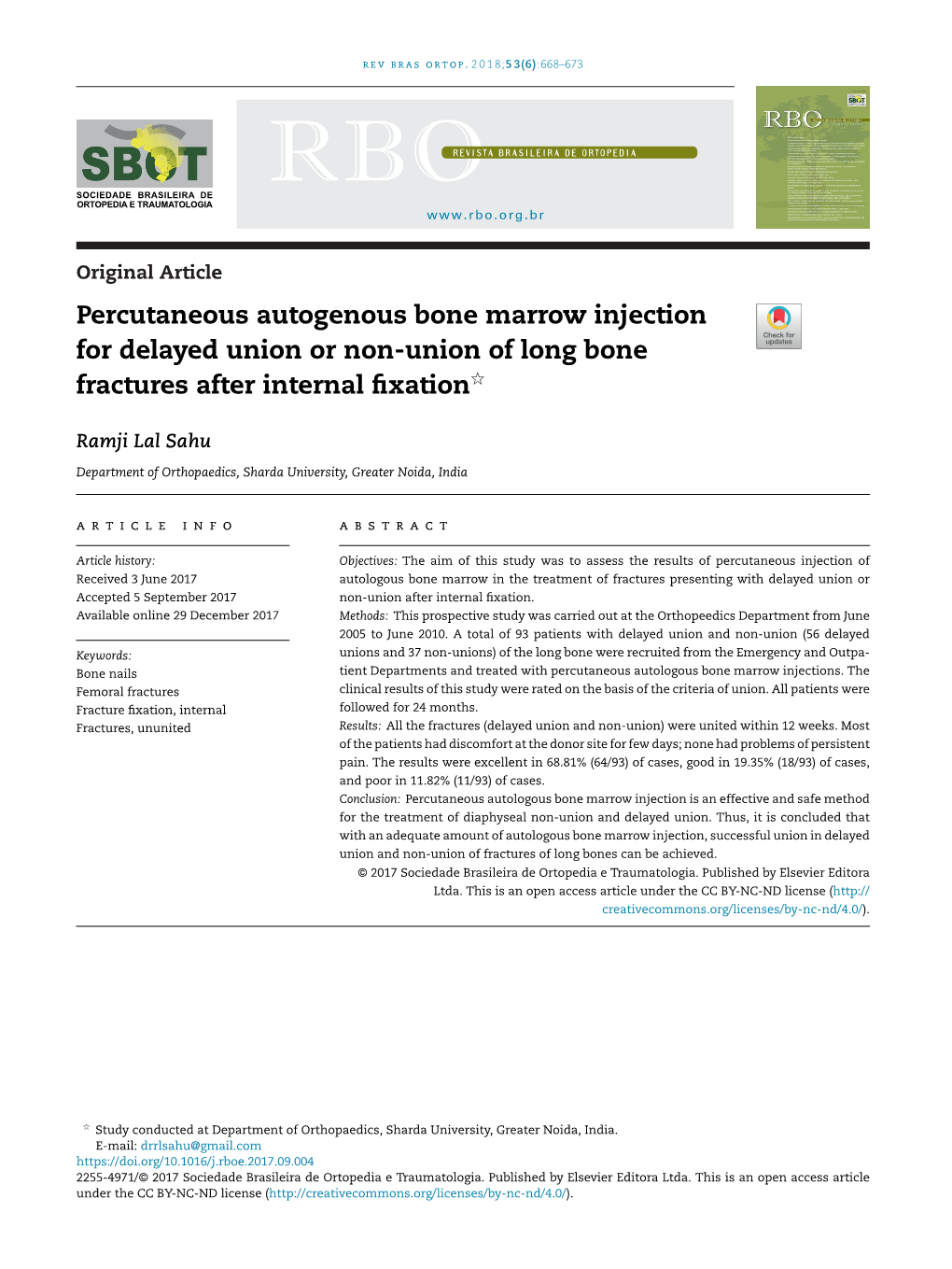 Percutaneous Autogenous Bone Marrow Injection for Delayed Union