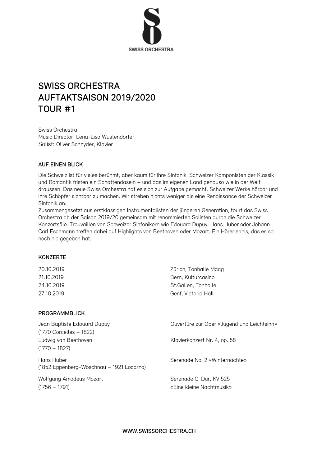 Swiss Orchestra Auftaktsaison 2019/2020 Tour #1