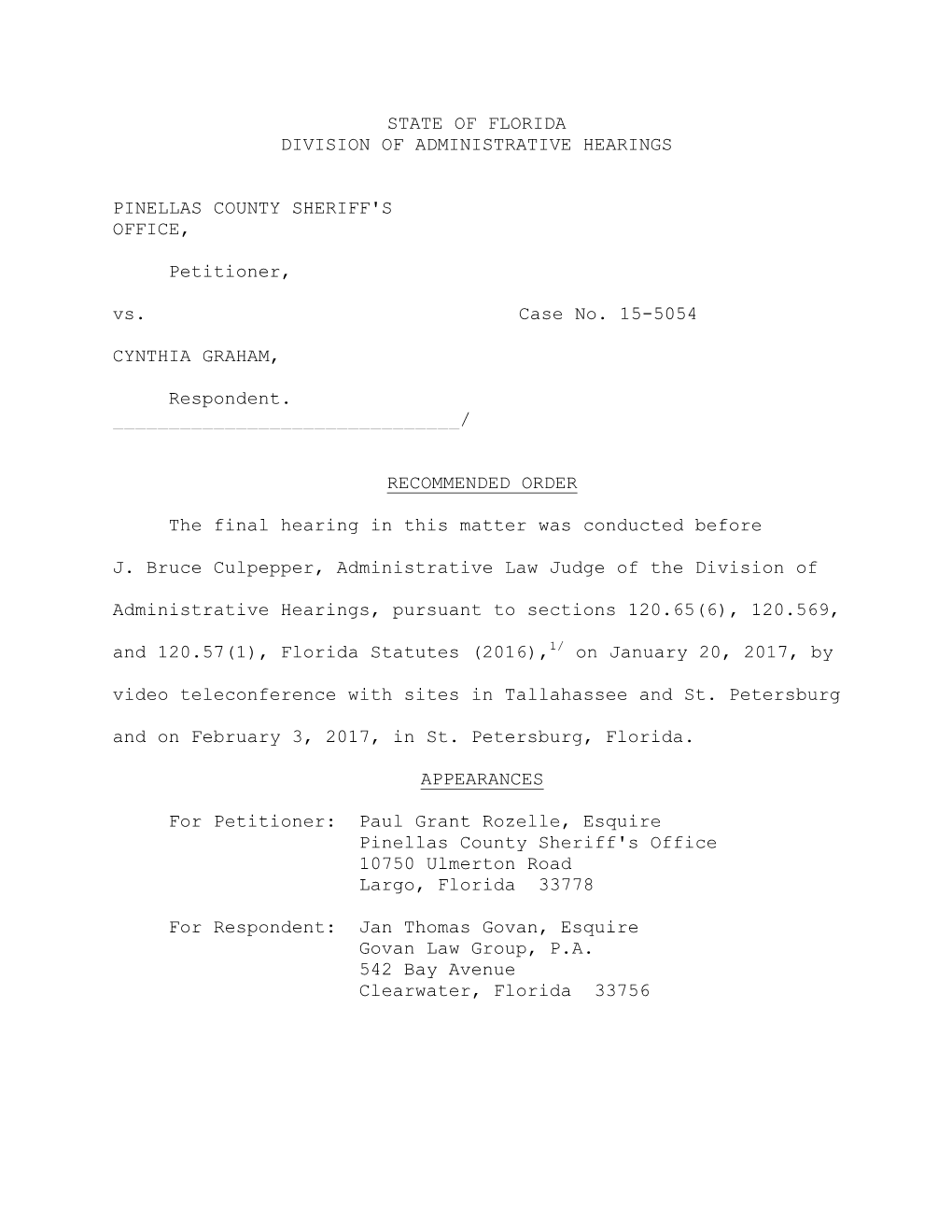 State of Florida Division of Administrative Hearings