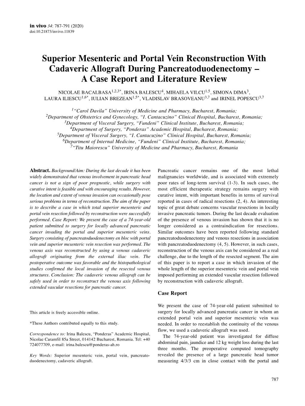 Superior Mesenteric and Portal Vein Reconstruction with Cadaveric Allograft During Pancreatoduodenectomy