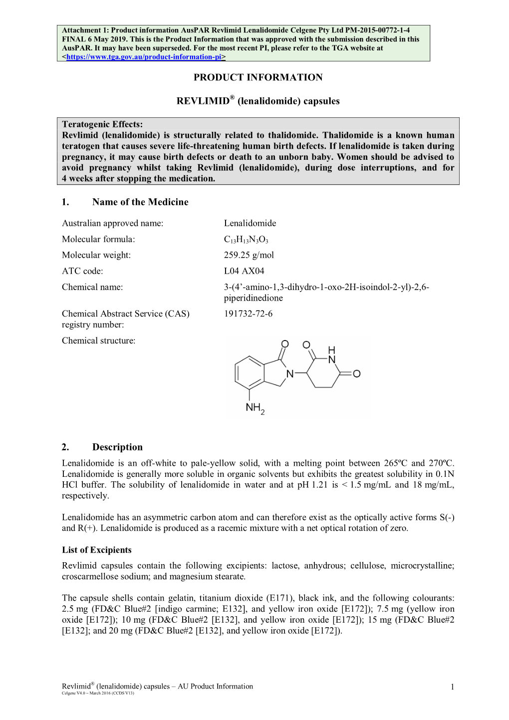 Attachment: Product Information: Lenalidomide