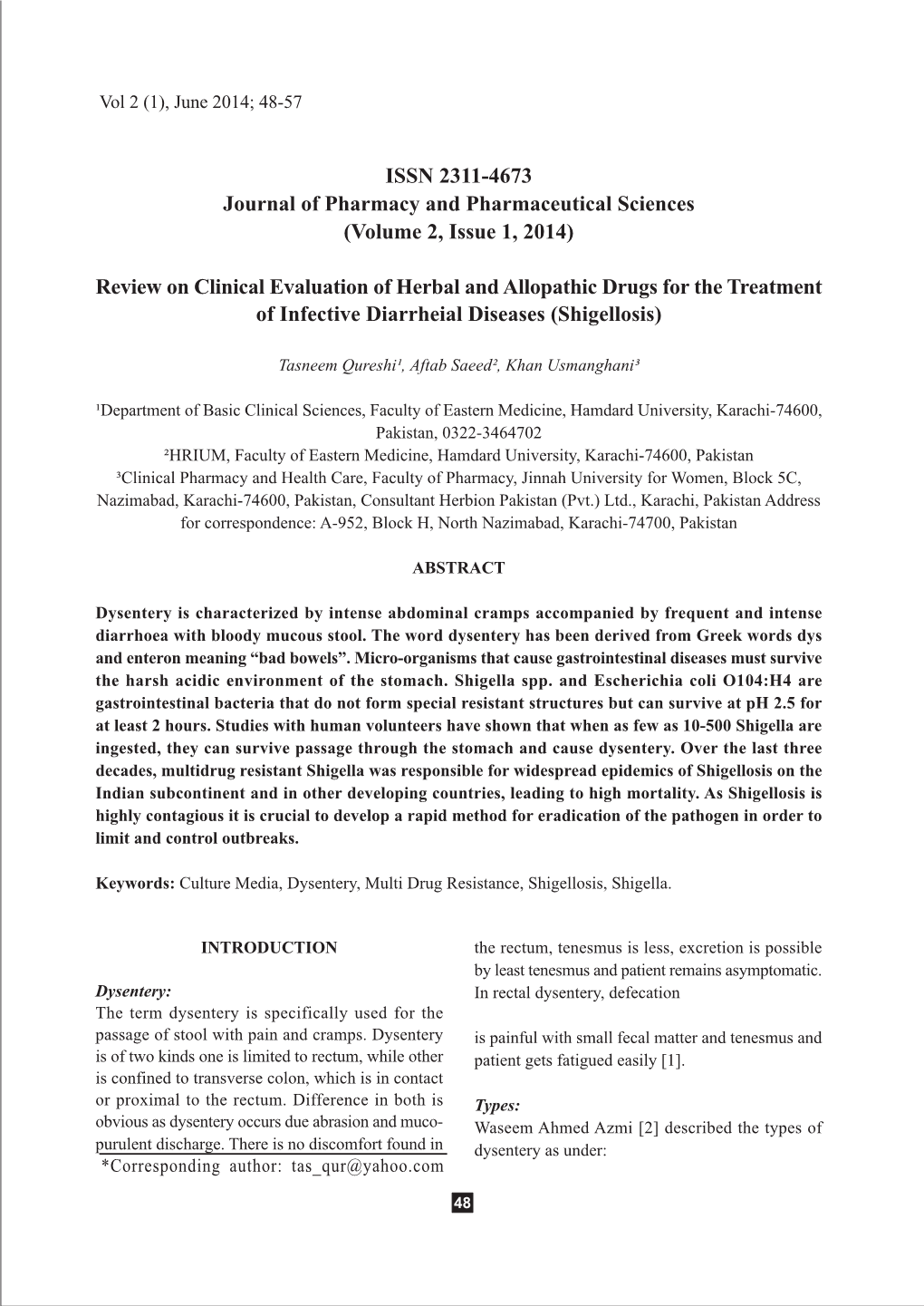 (Volume 2, Issue 1, 2014) Review on Clinical Evaluation of Herbal