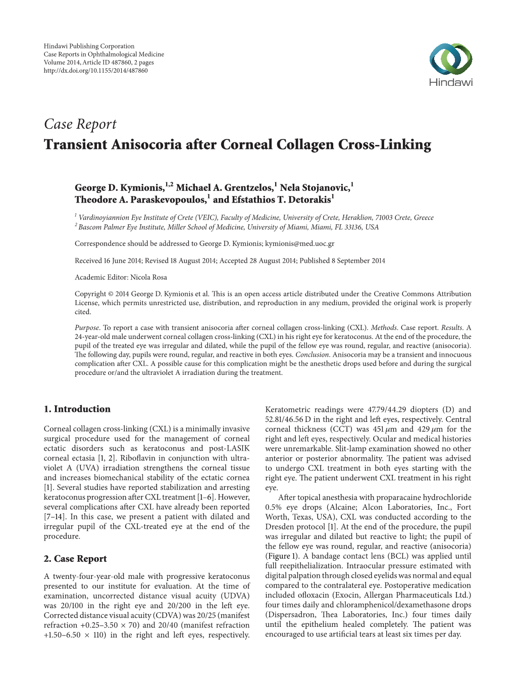 Transient Anisocoria After Corneal Collagen Cross-Linking
