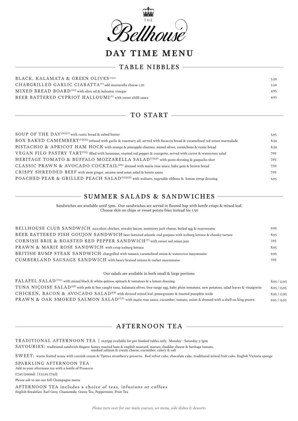 Day Time Menu Table Nibbles