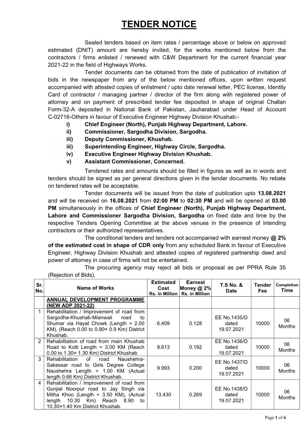 Tender Notice