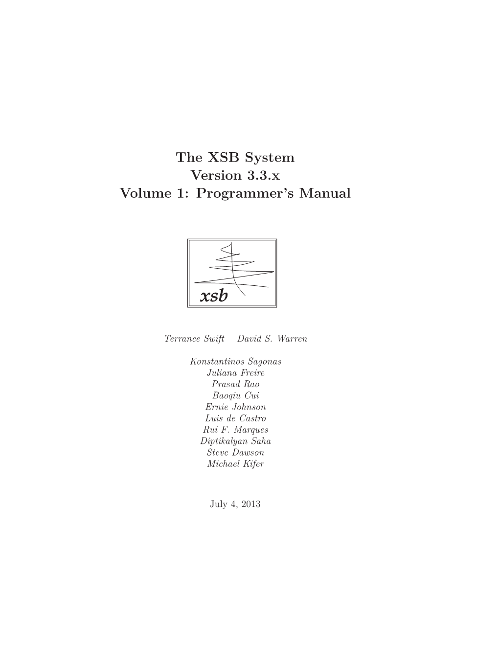 The XSB System Version 3.3.X Volume 1: Programmer's Manual