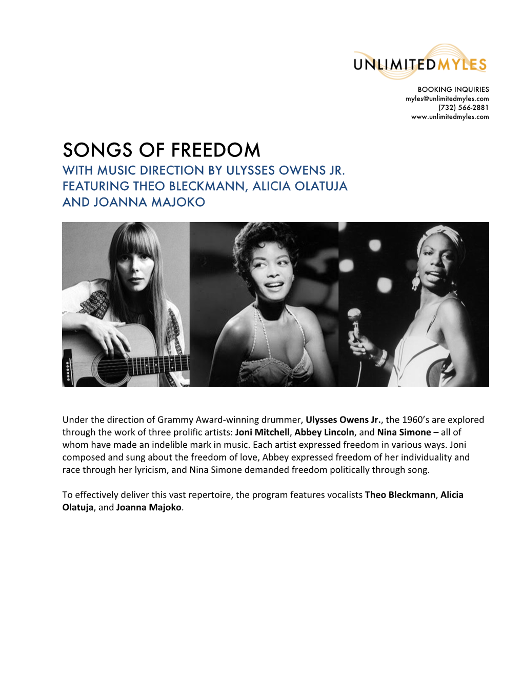 Songs of Freedom with Music Direction by Ulysses Owens Jr
