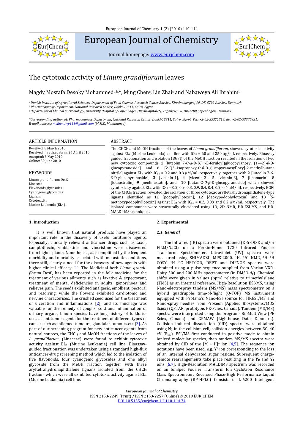 European Journal of Chemistry 1 (2) (2010) 110‐114