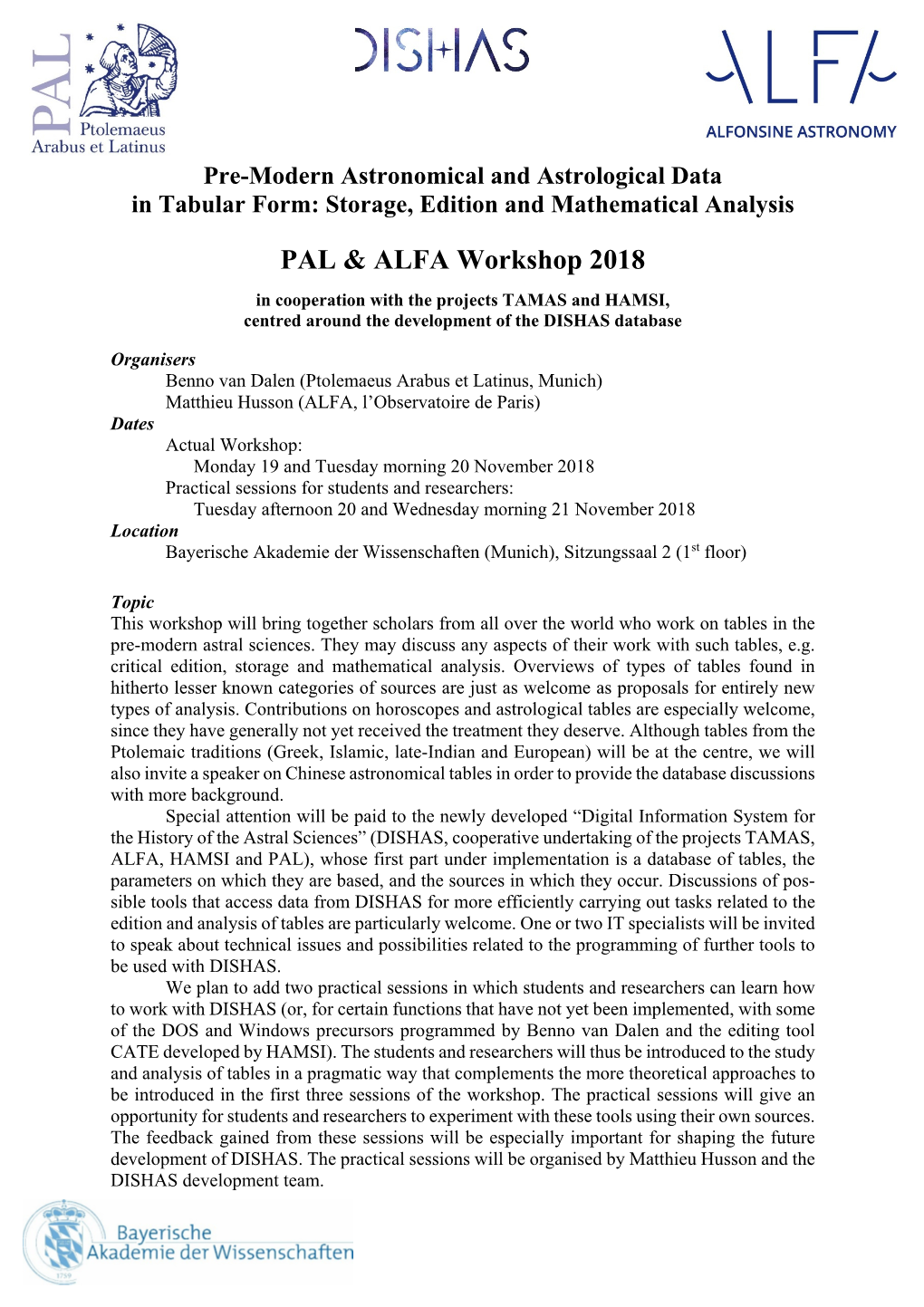 PAL & ALFA Workshop 2018