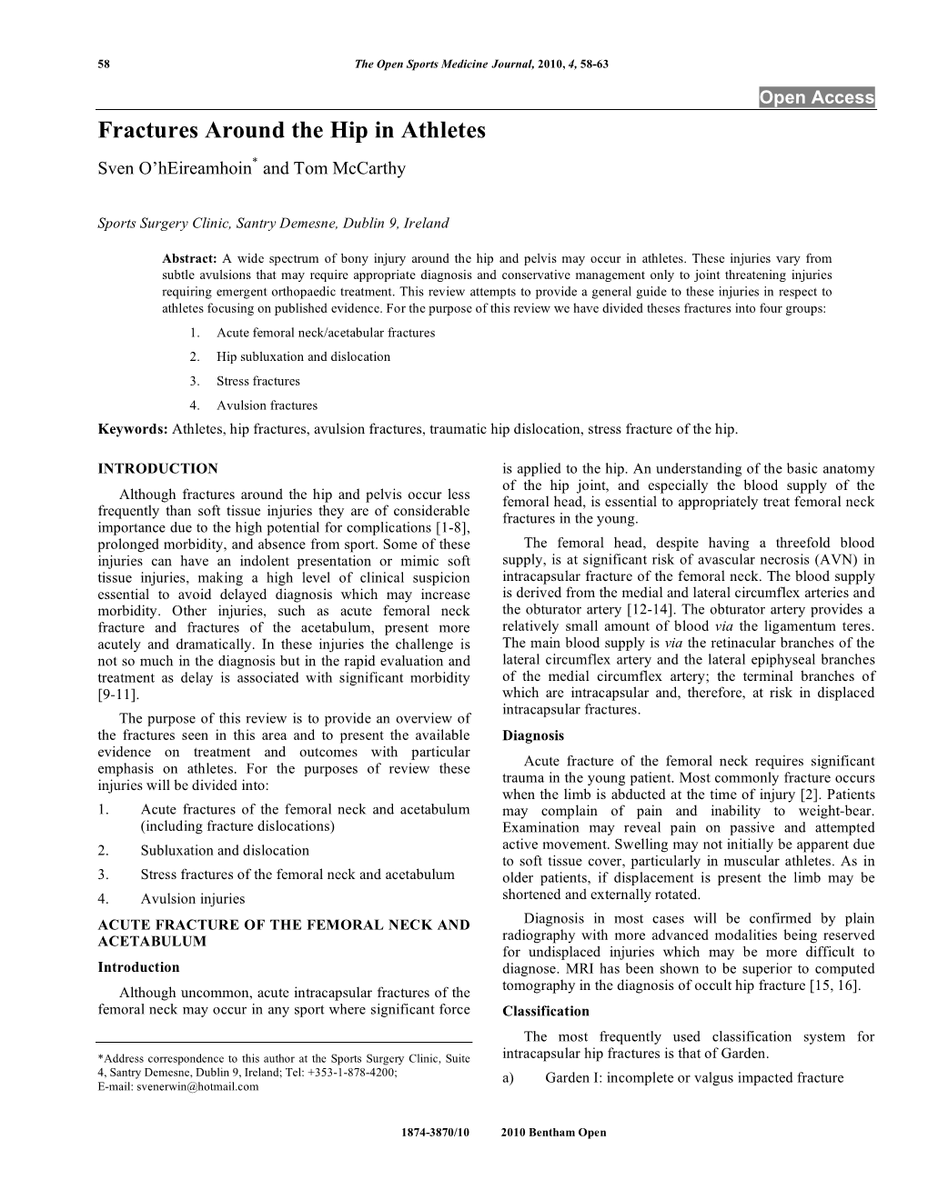 Fractures Around the Hip in Athletes Sven O’Heireamhoin* and Tom Mccarthy