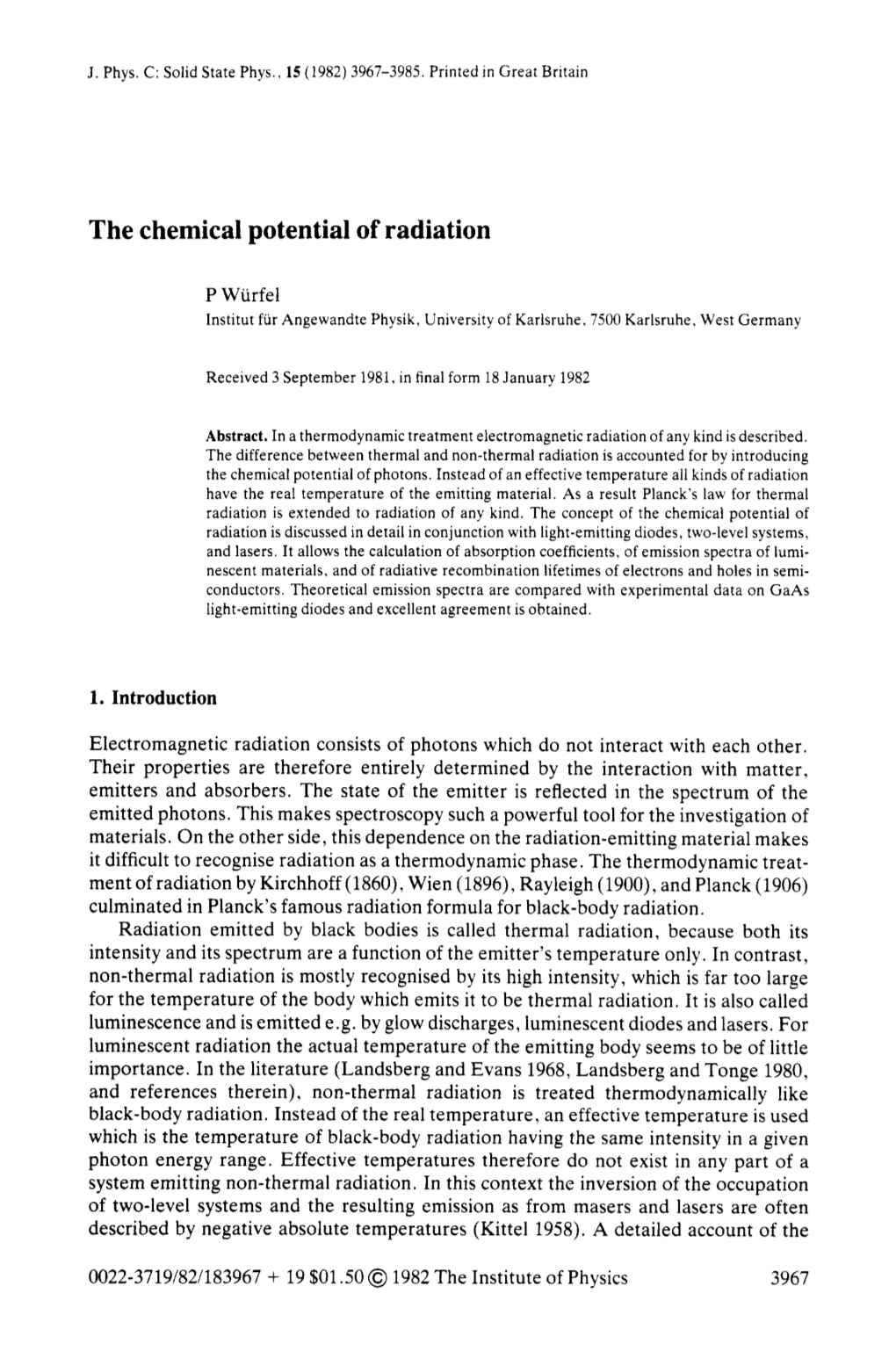 The Chemical Potential of Radiation