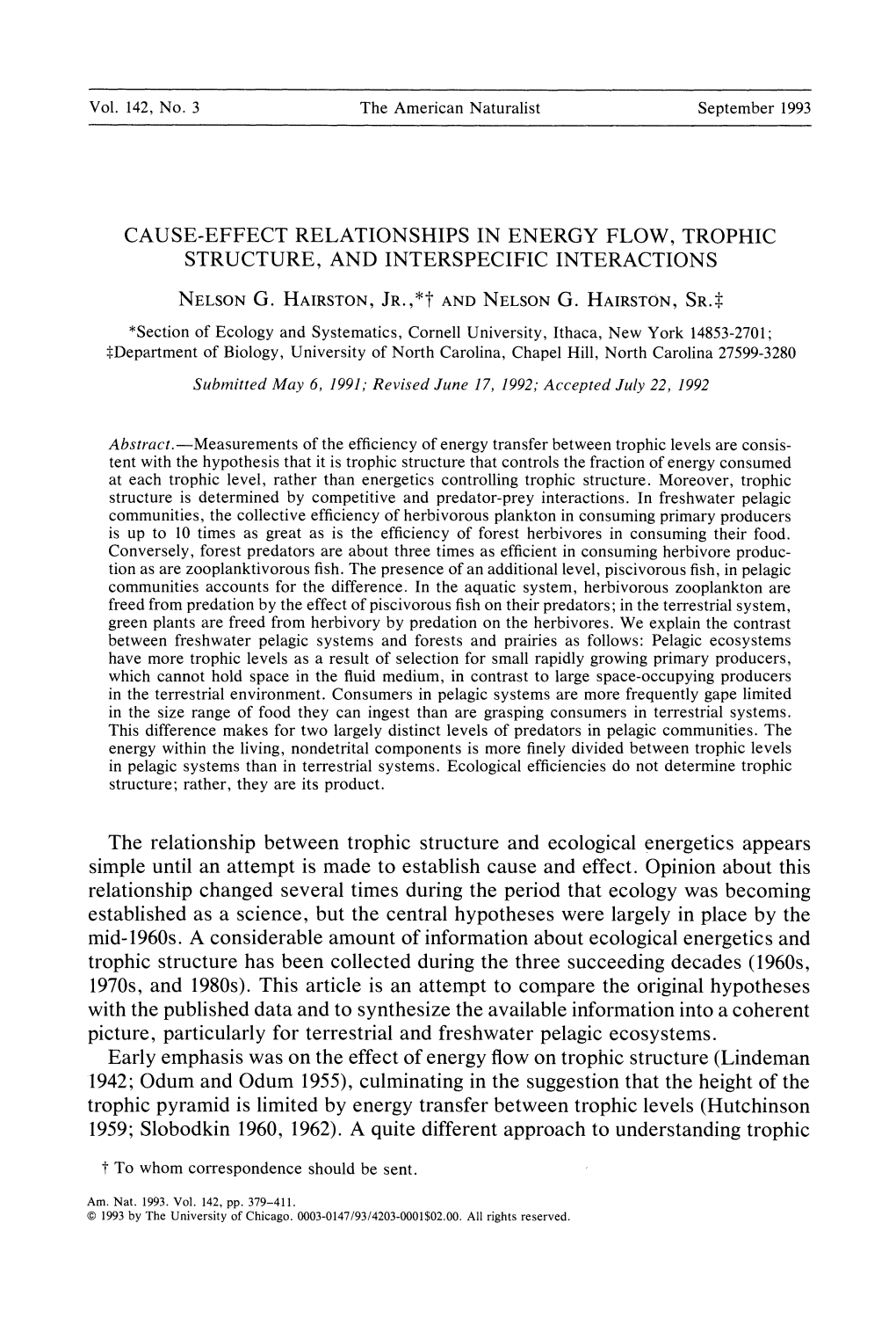 Cause-Effect Relationships in Energy Flow, Trophic Structure, and Interspecific Interactions