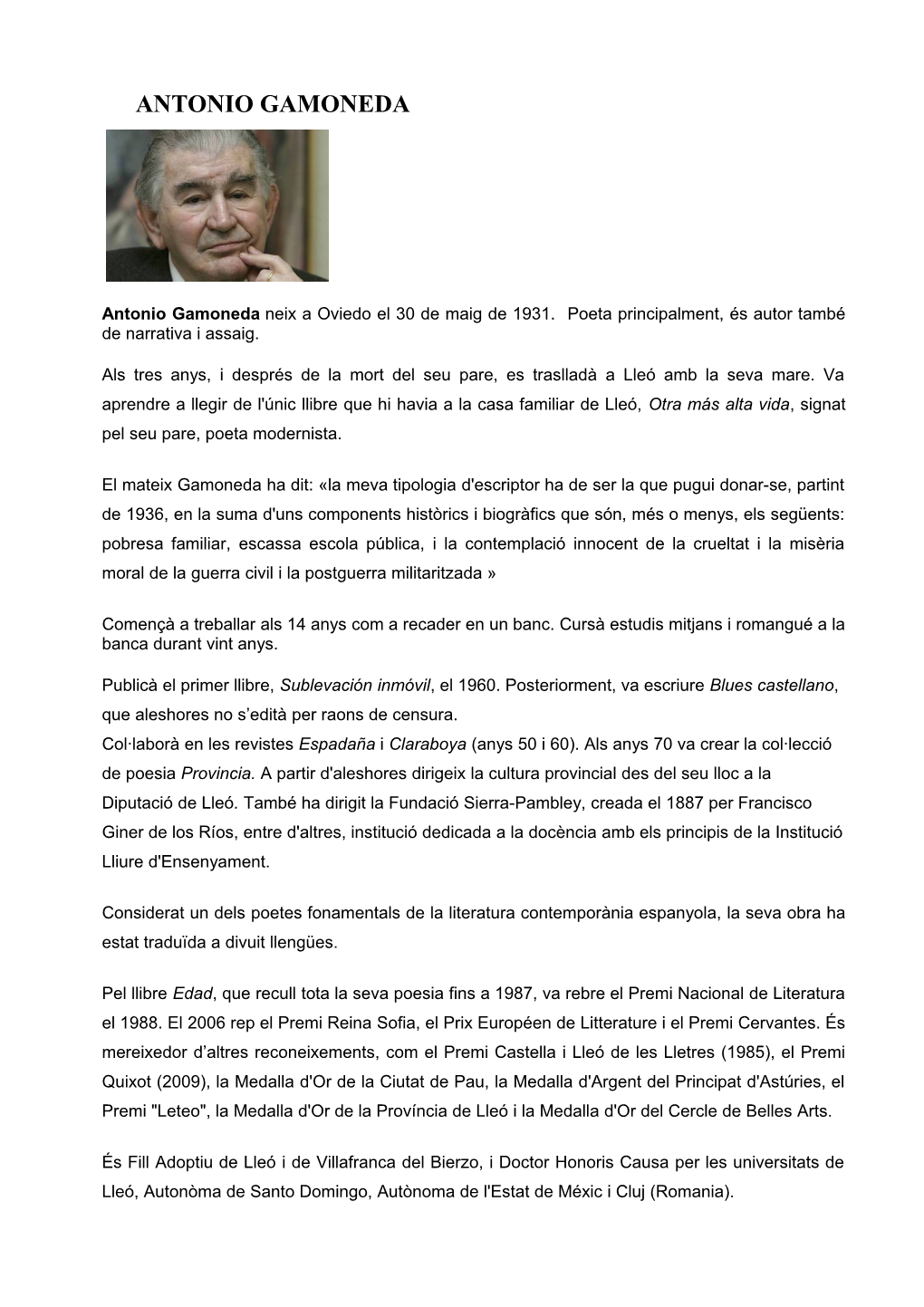 Biografia Antonio Gamoneda