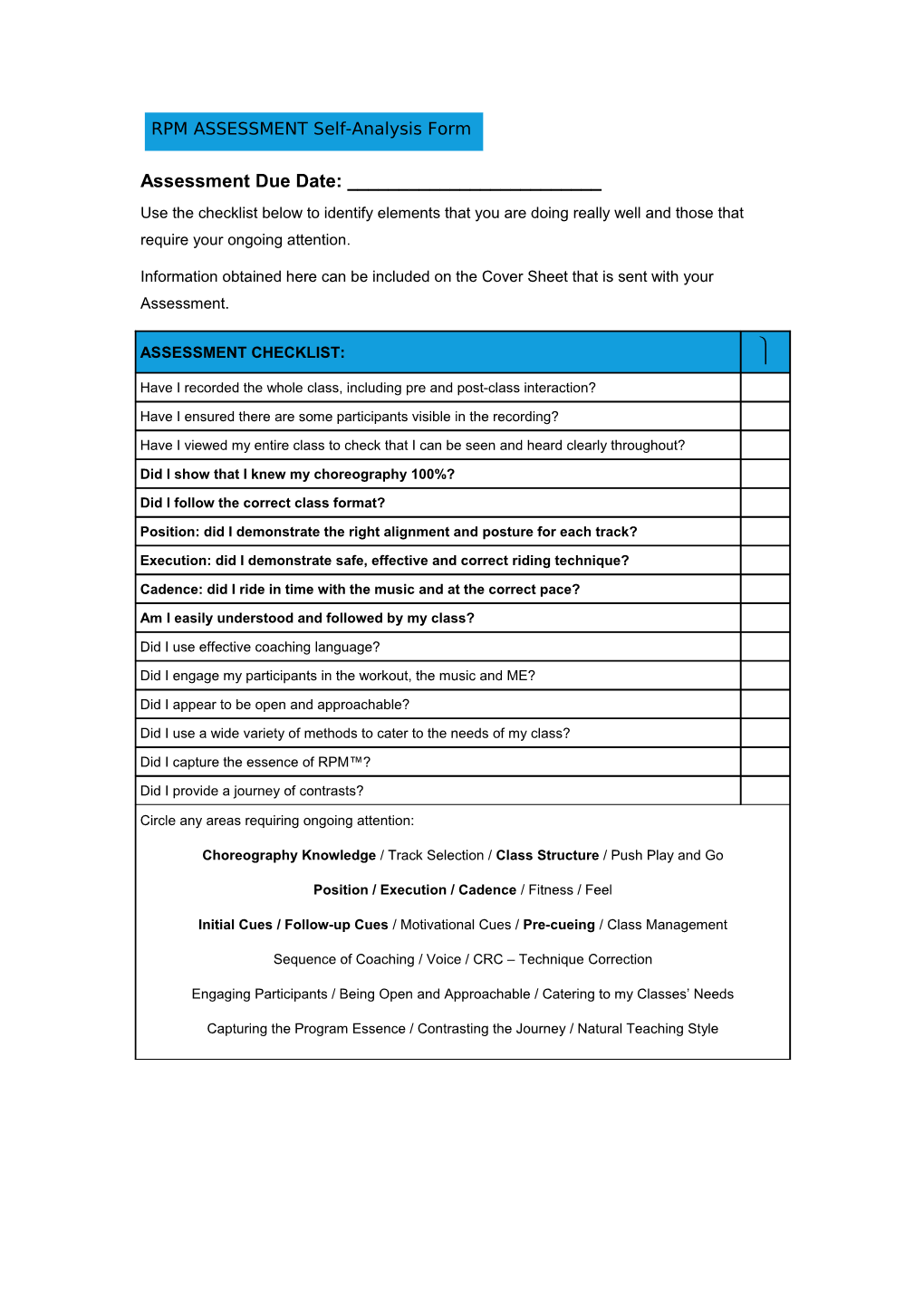 RPM ASSESSMENT Self-Analysis Form