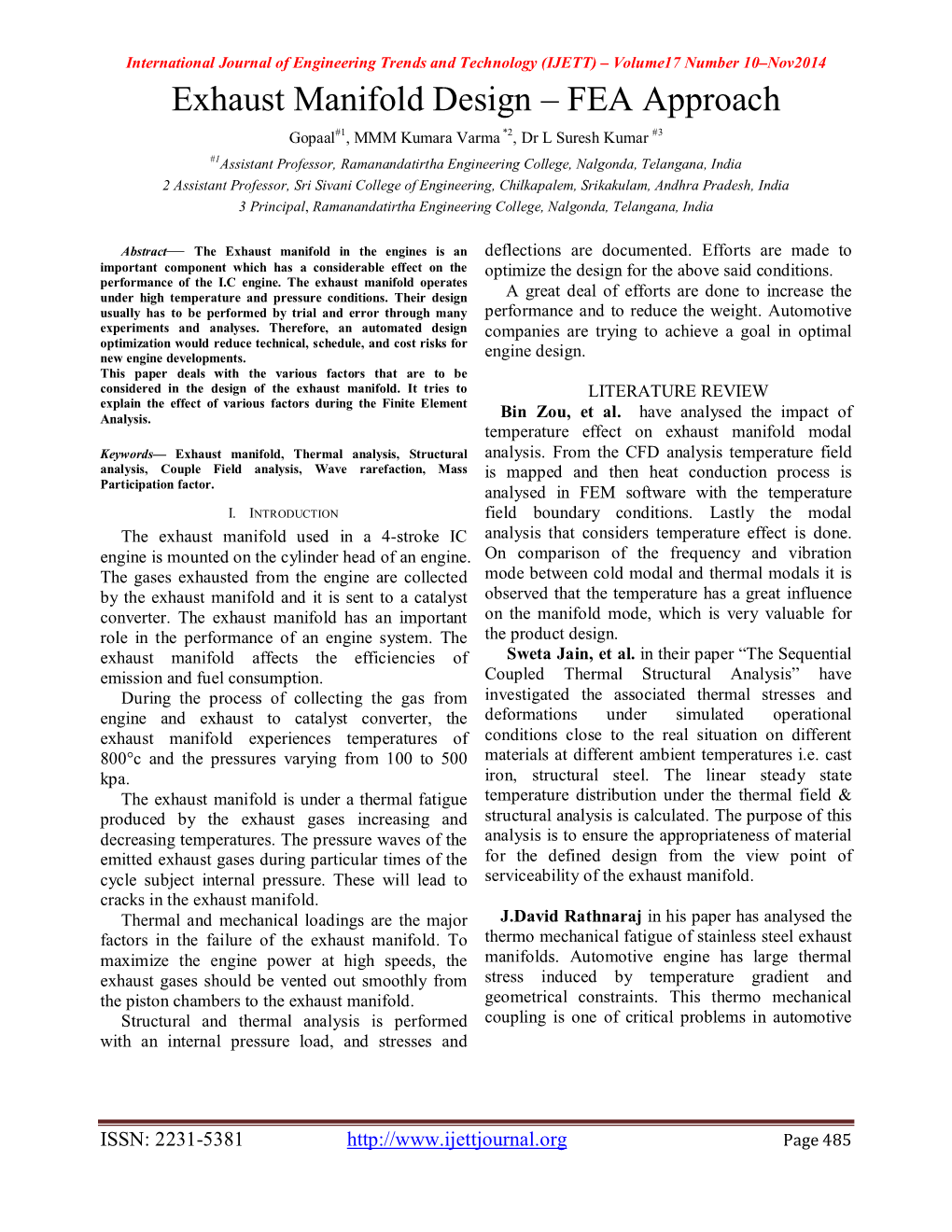 Exhaust Manifold Design – FEA Approach