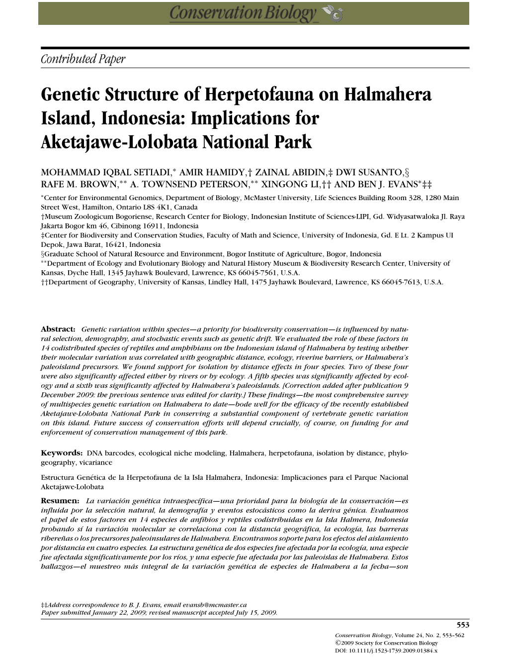 Conservation Biology 24(2)