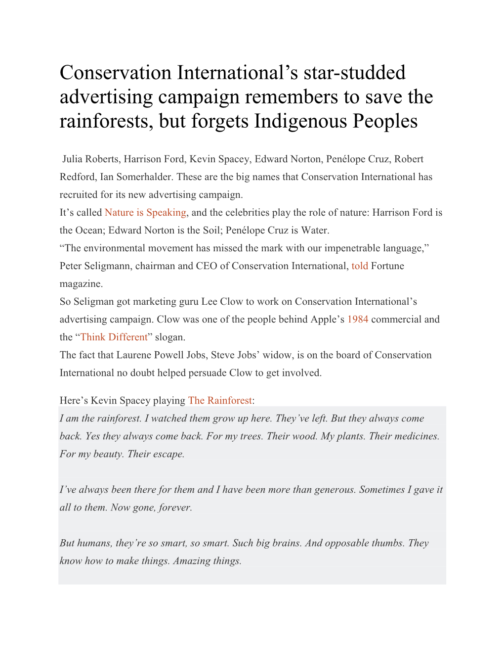 Conservation International's Star-Studded Advertising Campaign