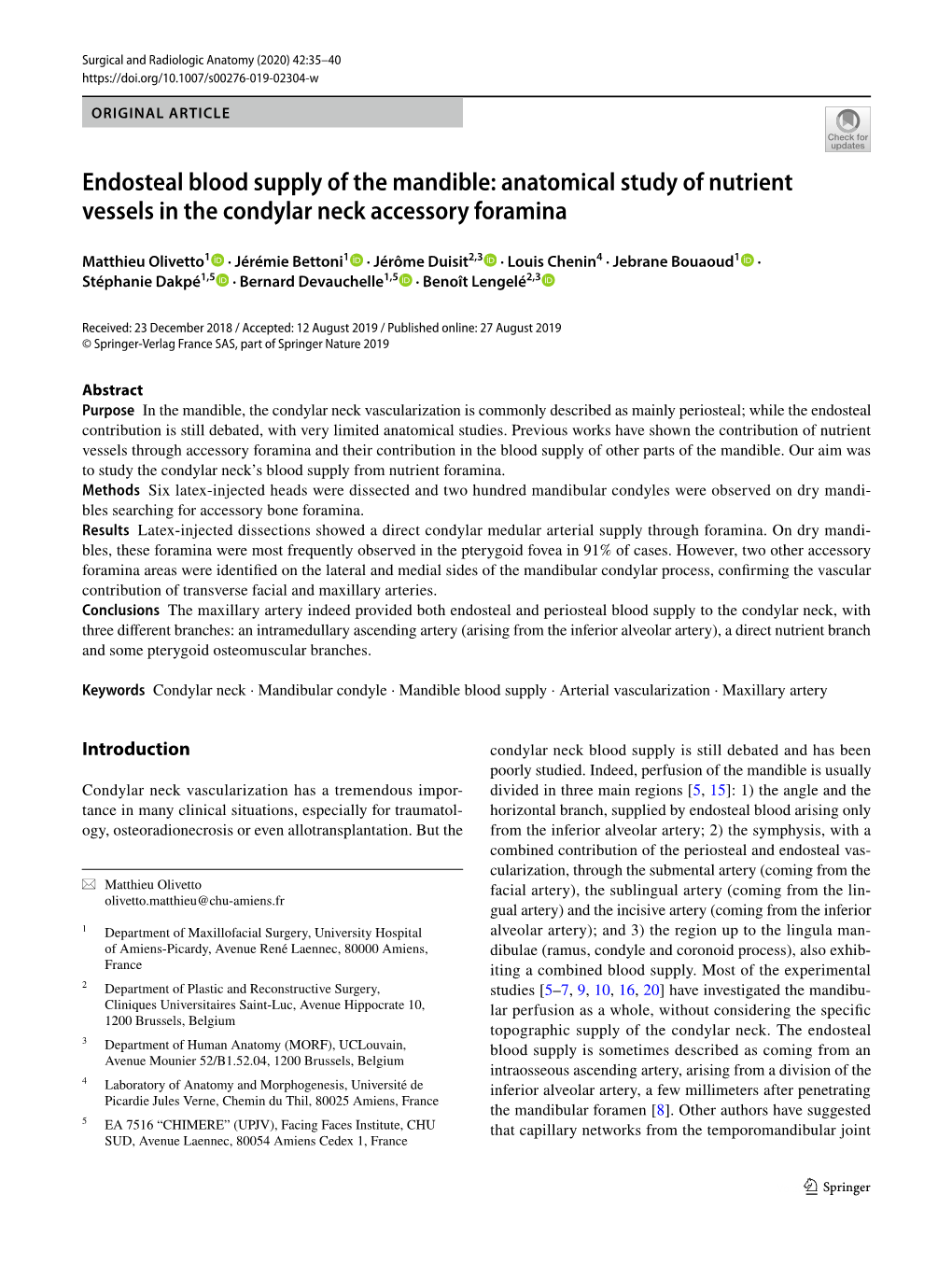 Endosteal Blood Supply of the Mandible: Anatomical Study of Nutrient Vessels in the Condylar Neck Accessory Foramina