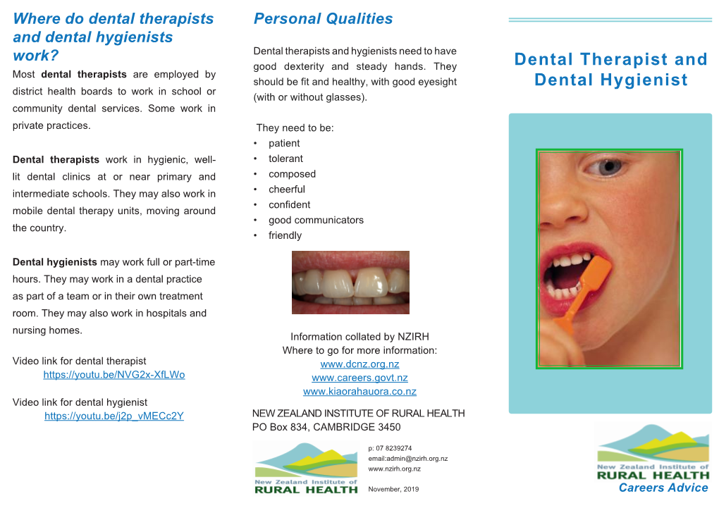 Dental Therapist and Dental Hygienist