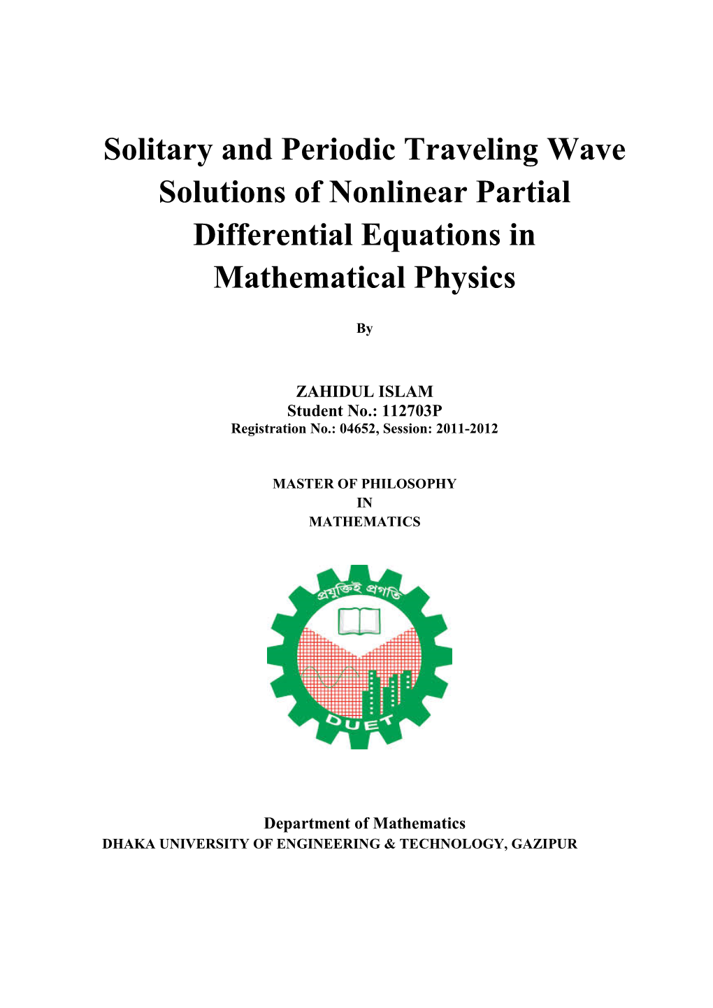 Solitary and Periodic Traveling Wave Solutions of Nonlinear Partial Differential Equations in Mathematical Physics