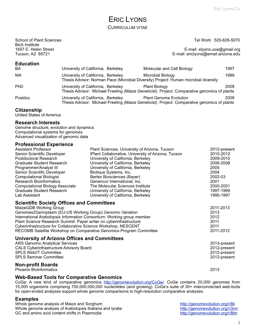 Eric Lyons CV ERIC LYONS CURRICULUM VITAE