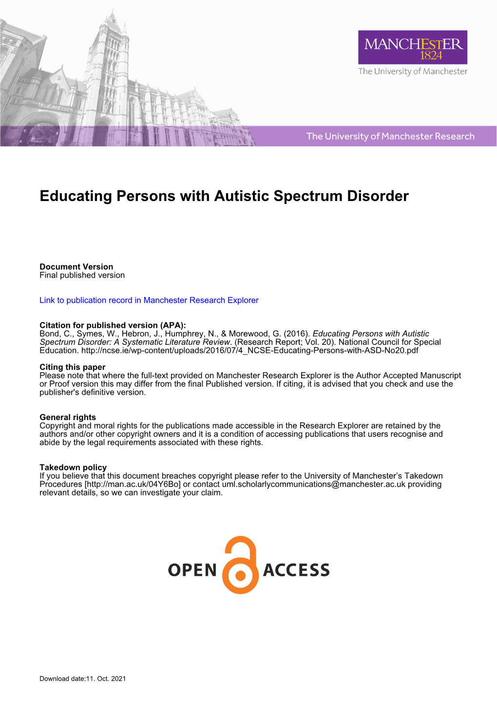 Educating Persons with Autistic Spectrum Disorder