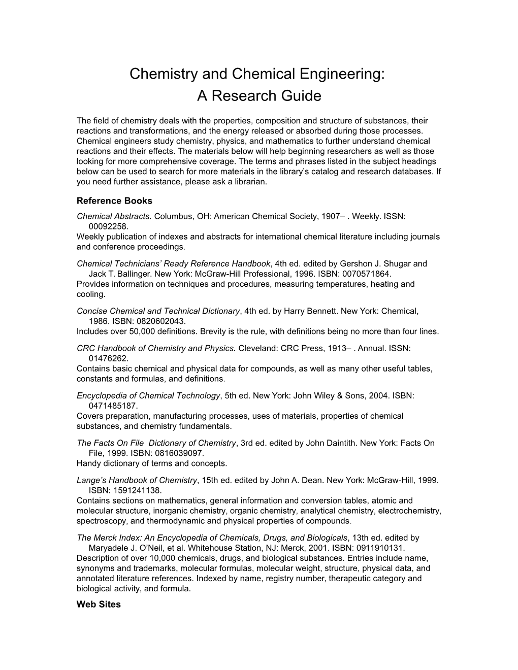 Chemistry And Chemical Engineering: A Research Guide