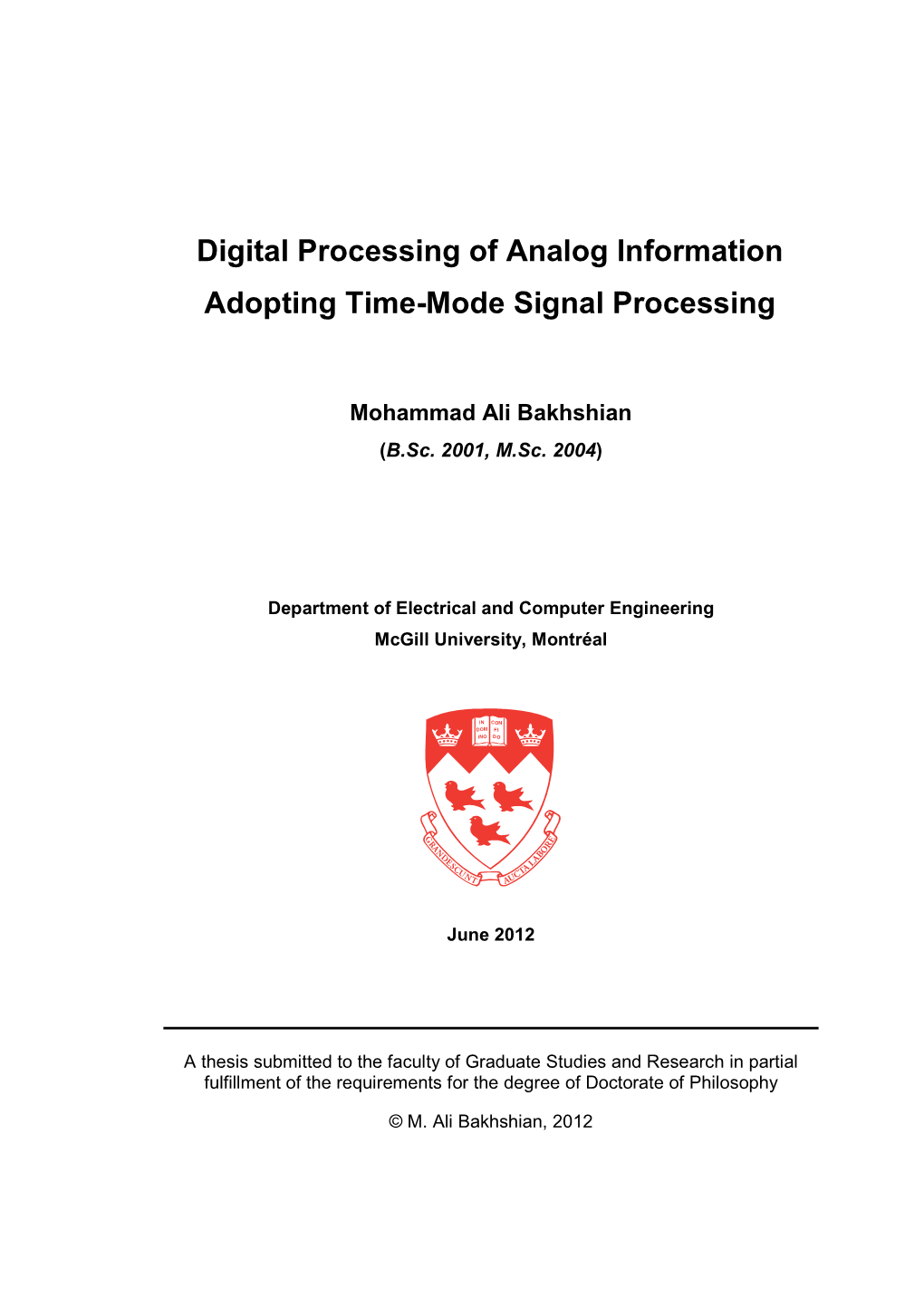 Digital Processing of Analog Information Adopting Time-Mode Signal Processing