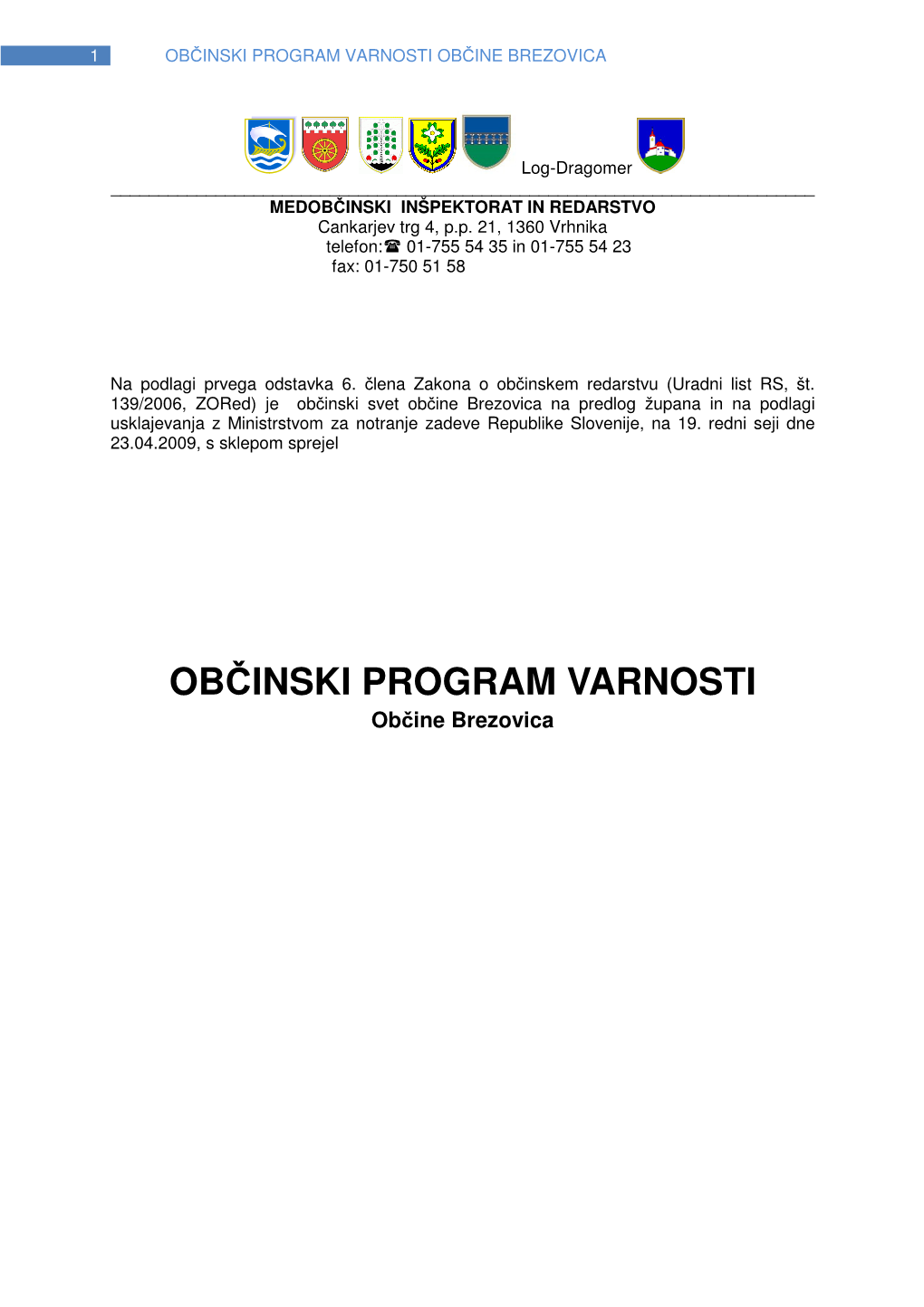 Občinski Program Varnosti Občine Brezovica