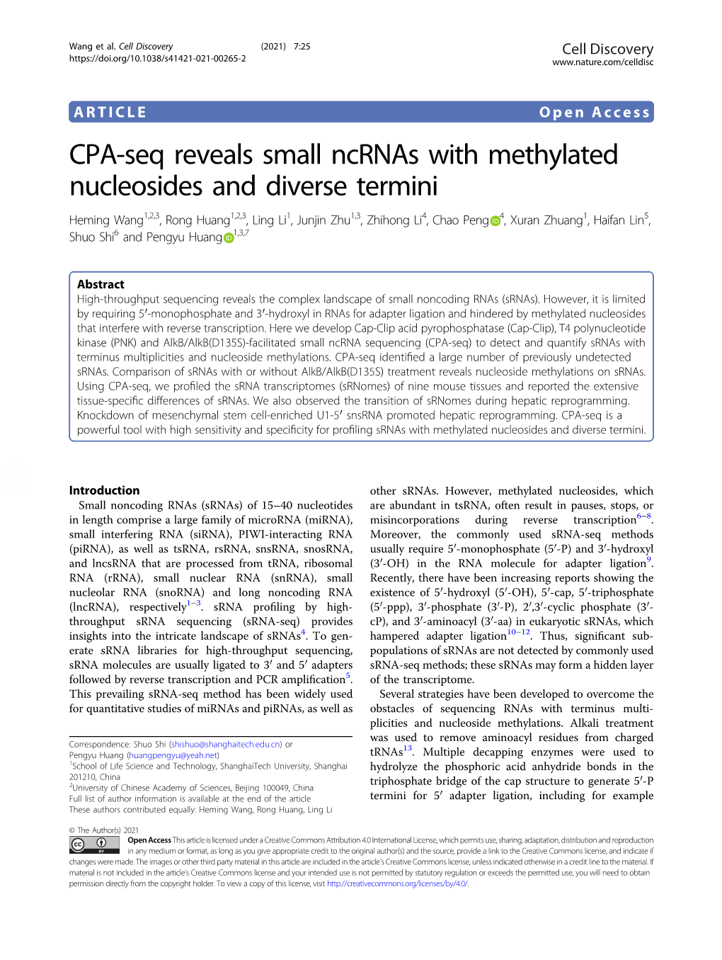 CPA-Seq Reveals Small Ncrnas with Methylated Nucleosides and Diverse Termini