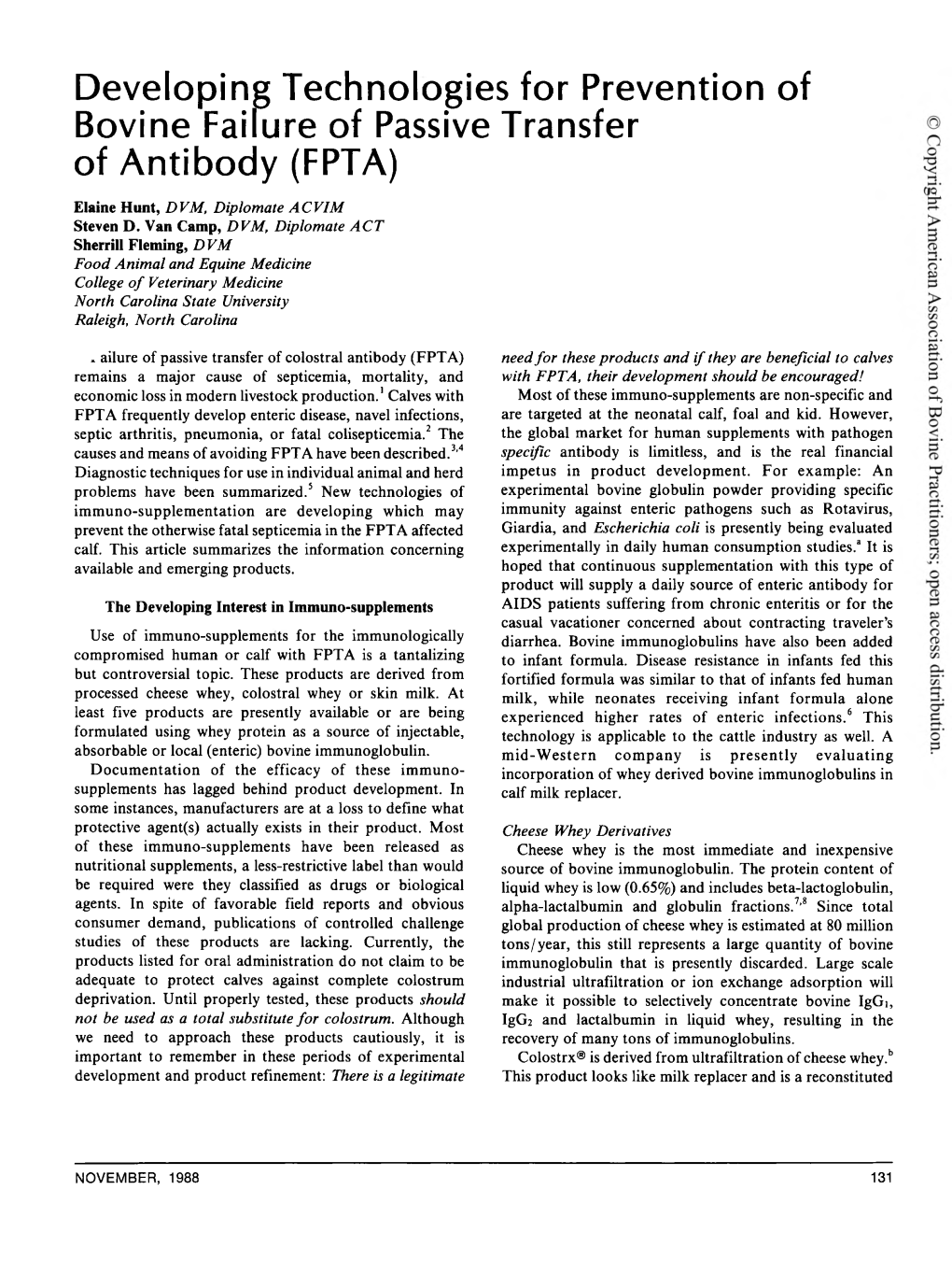Developing Technologies for Prevention of Bovine Failure of Passive Transfer of Antibody (FPTA)