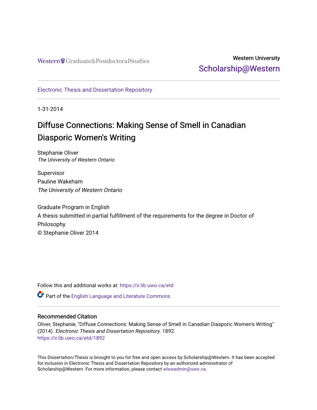 Making Sense of Smell in Canadian Diasporic Women's Writing