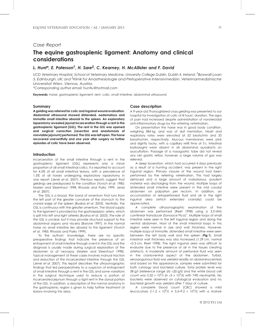 The Equine Gastrosplenic Ligament: Anatomy and Clinical Considerations L