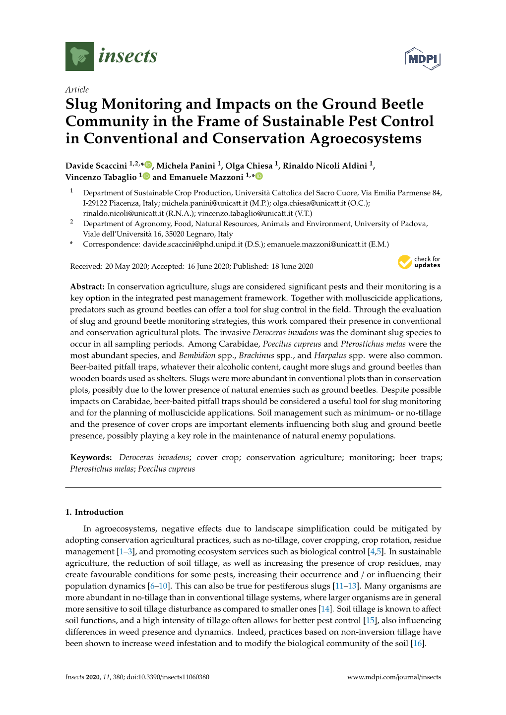 Slug Monitoring and Impacts on the Ground Beetle Community in the Frame of Sustainable Pest Control in Conventional and Conservation Agroecosystems